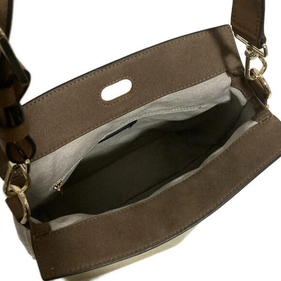 Auth FURLA - Beige Dark Brown Canvas Leather Shoulder Bag - Picture 9 of 11
